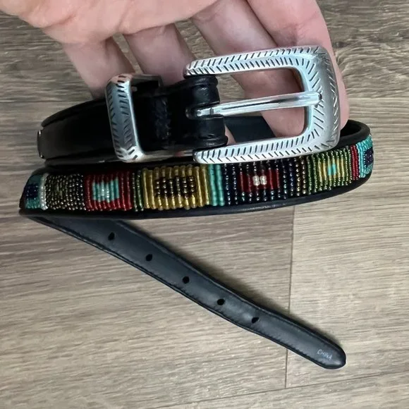 Brighton | Accessories | Brighton Beaded Leather Silver Belt 